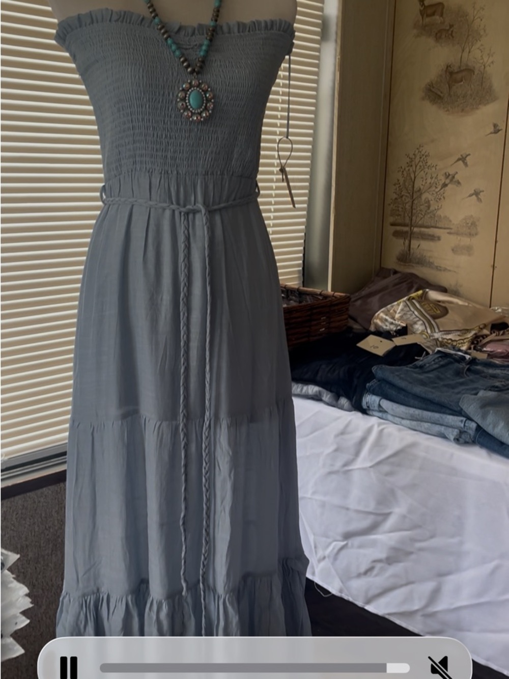 Love Tree Strapless Smocked Maxi Dress in Slate Blue